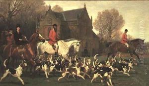 Countess Spencer on the hunter 'Goldfinch' and John Poyntz, 5th Earl Spencer on 'Misrule', with the Pytchley Hunt by John Charlton