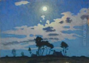 Chaumiere Bretonne Au Clair De Lune by Charles Victor Guilloux