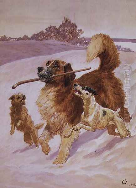 Three dogs playing in the snow, 1881 - view 1