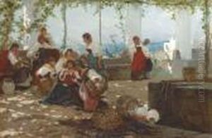 Women On A Terrace, Capri by Anselmo de Guinea