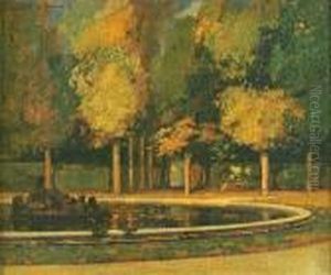 Un Bassin A Versaille Au Coucher De Soleil by Lucien Victor Guirand De Scevola
