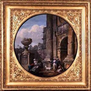 Architectural Subject: Arch, tomb, figures and goats, 1760s by Charles-Louis Clerisseau