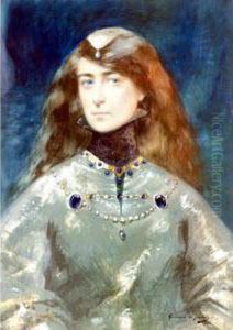 Portrait Of A Lady In Medieval Costume by Lucien Victor Guirand De Scevola