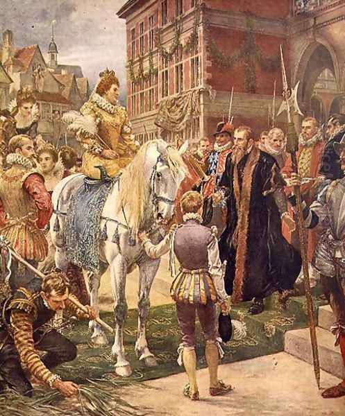 Queen Elizabeth I (1530-1603) opening the Royal Exchange in 1570, illustration from Hutchinsons, Story of the British Nation - view 1