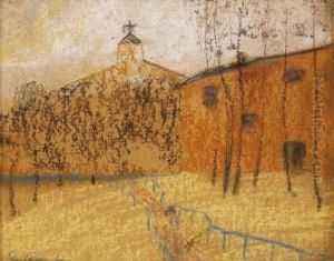 Court Of The Monastery by Lajos Gulacsy