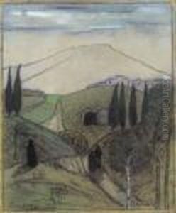Italian Landscape With Figures by Lajos Gulacsy