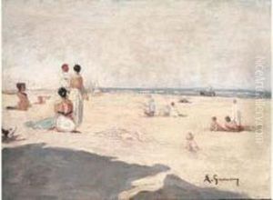 Scene De Plage by Adolphe Gumery
