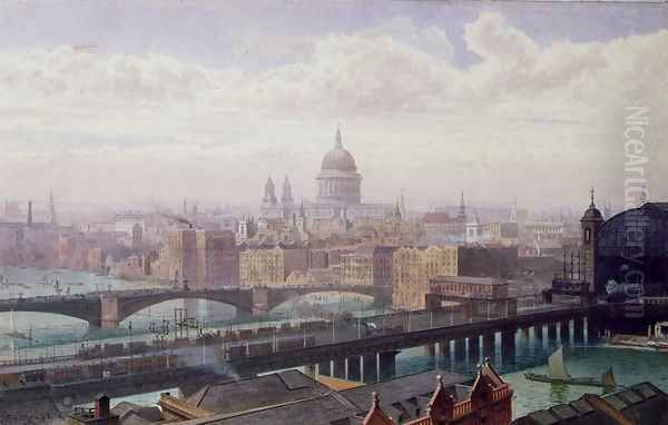 View of London showing St Paul's and Canon Street Station from Southwark Bridge by John Crowther