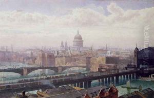 View of London showing St Paul's and Canon Street Station from Southwark Bridge by John Crowther