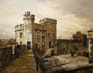 View of Devereux Tower, Tower of London, with figures in military clothing, 1883 by John Crowther