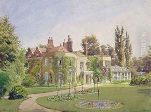View of the front entrance and garden at Raleigh House, Brixton Hill, Lambeth, 1887