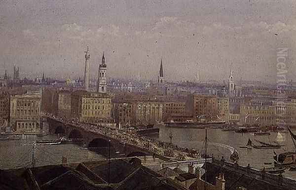 London Bridge showing the Monument by John Crowther