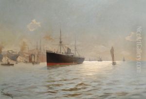 Hamburg Harbour View by Erwin Carl Wilhelm Gunther