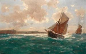 Fischerboote Vor Einer Hafenstadt by Erwin Carl Wilhelm Gunther