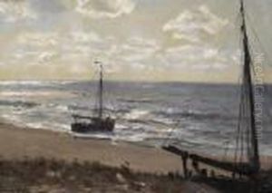 Sailer On The Beach. Signed Lower Left: Erwin Gunter by Erwin Carl Wilhelm Gunther