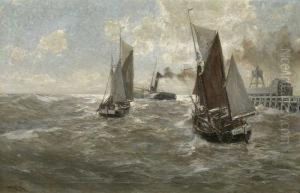 Dampfer Und Segelboote Auf See by Erwin Carl Wilhelm Gunther