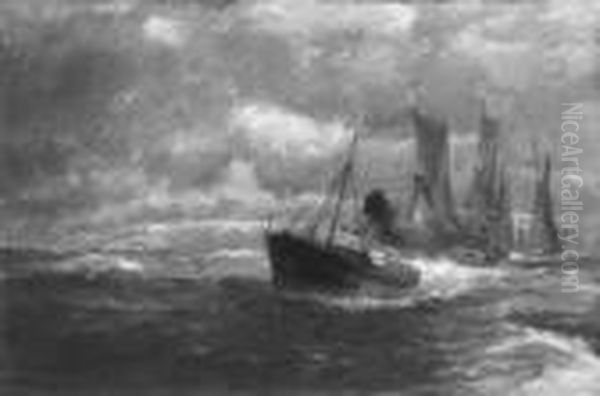 Ausfahrender Fischkutter.
Signiert Und Datiert Unten Links: Erwin Gunther/ddf. 09. Ol Auf
Leinwand. H 81; B 121 Cm. - view 1