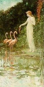 Standing Woman with Three Pink Flamingos by Frederick Stuart Church