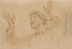 A man, half-length, looking up to the left with arms raised by Charles-Antoine Coypel