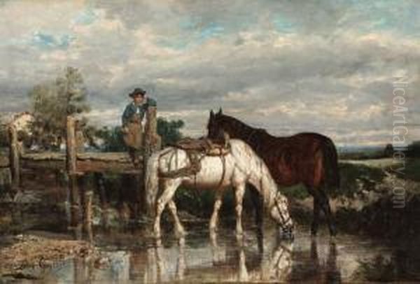 Horses Watering At A Stream - view 1