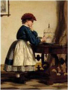 Girl With Canary (the New Arrival) by Seymour Joseph Guy