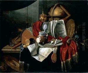 A Still Life With Musical 
Instruments, A Globe, A Glass And A Book, Together With Other Objects On
 A Marble Table by Franciscus Gysbrechts