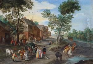 Dorflandschaft Mit Reisegesellschaft