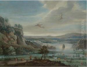 An Extensive River Landscape With The Fall Of Icarus by Pieter Gysels