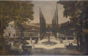 Elegant Figures Promenading In A Formal Garden by Pieter Gysels