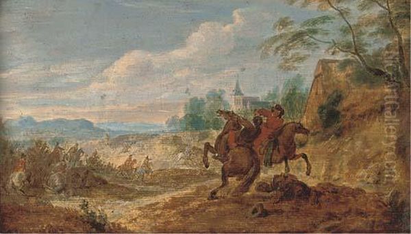 A Wooded Landscape With A Cavalry Skirmish - view 1