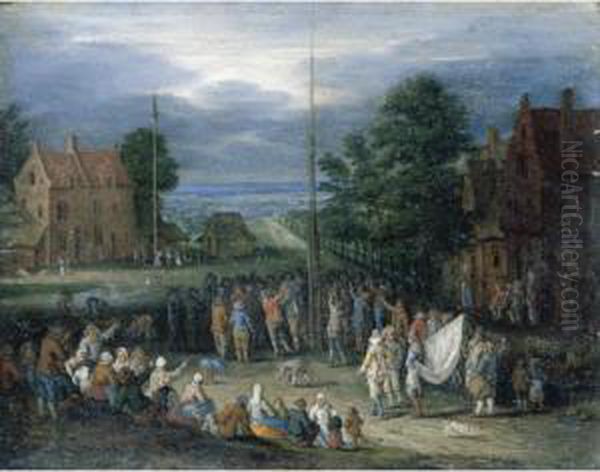 A Village Scene With Figures Shooting The Popingay And Dancing Around A Maypole - view 1