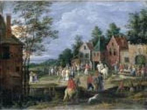 A Village Scene With Figures Dancing And Merrymaking Before A Tavern