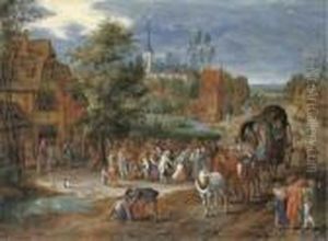 A Village Kermesse With A Horse-drawn Cart In The Foreground by Pieter Gysels