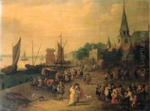 A Fishmonger On A Quay Outside A City Gate A Fishmonger On A Quay Outside A City Gate