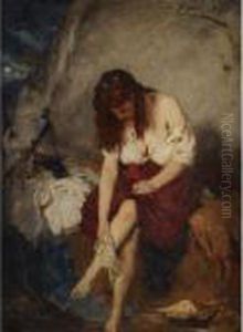 Girl Washing By A River by Nicholaos Gysis