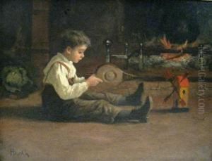Child Playing With Toy Windmill by Carl Haag
