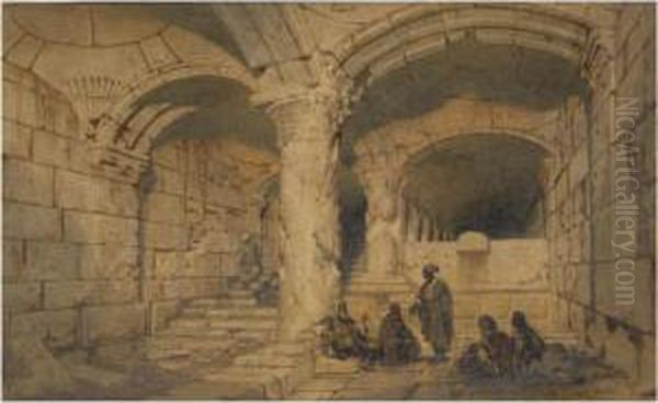 Arab Figures In A Vault Within The Al-aqsa Mosque, Jerusalem - view 1