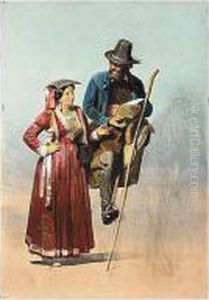 Study Of An Italian Man On A Horse; Study Of An Italian Lady And A Gentleman by Carl Haag