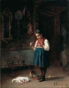 Jeune Fille Jouant Avec Un Chat by Jean-Paul Haag