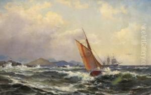 Schiff Auf Sturmischersee by Lars Laurits Larsen Haaland