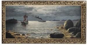 Seilskute Og Dampbat I Kystlandskap 1928 by Lars Laurits Larsen Haaland