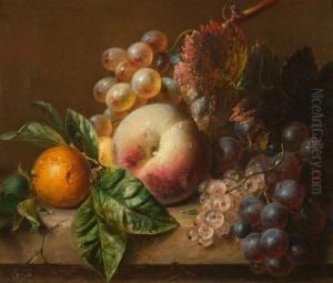 Fruit Still Life With Peach, Grapes, Berries And An Orange