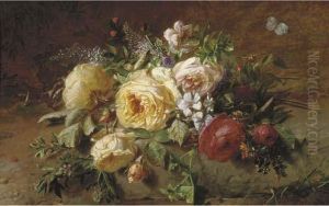 A Bouquet With Roses By A Forest Stream A Bouquet With Roses By A Forest Stream