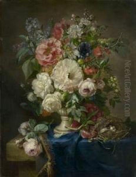 Stillleben Mit Blumenbouquet Und Vogelnest - view 1