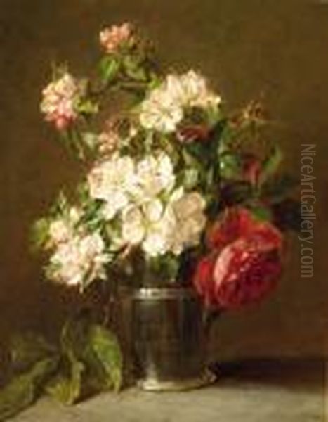 Appleblossom And Roses In A Silver Beaker - view 1