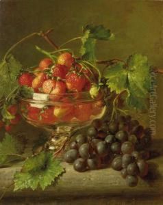 A Still Life With Strawberries And Grapes by Adriana-Johanna Haanen