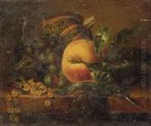 A Still Life With Fruit And A Kingfisher On A Ledge