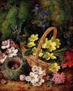 Apple Blossom And A Bird's Nest On A Mossy Bank by George Clare