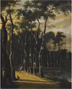 A Wooded Landscape With A Horseman On A Path In The Foreground