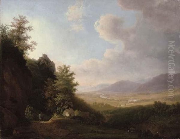 A Traveler On A Mountain Path, An Extensive Landscape Beyond - view 1